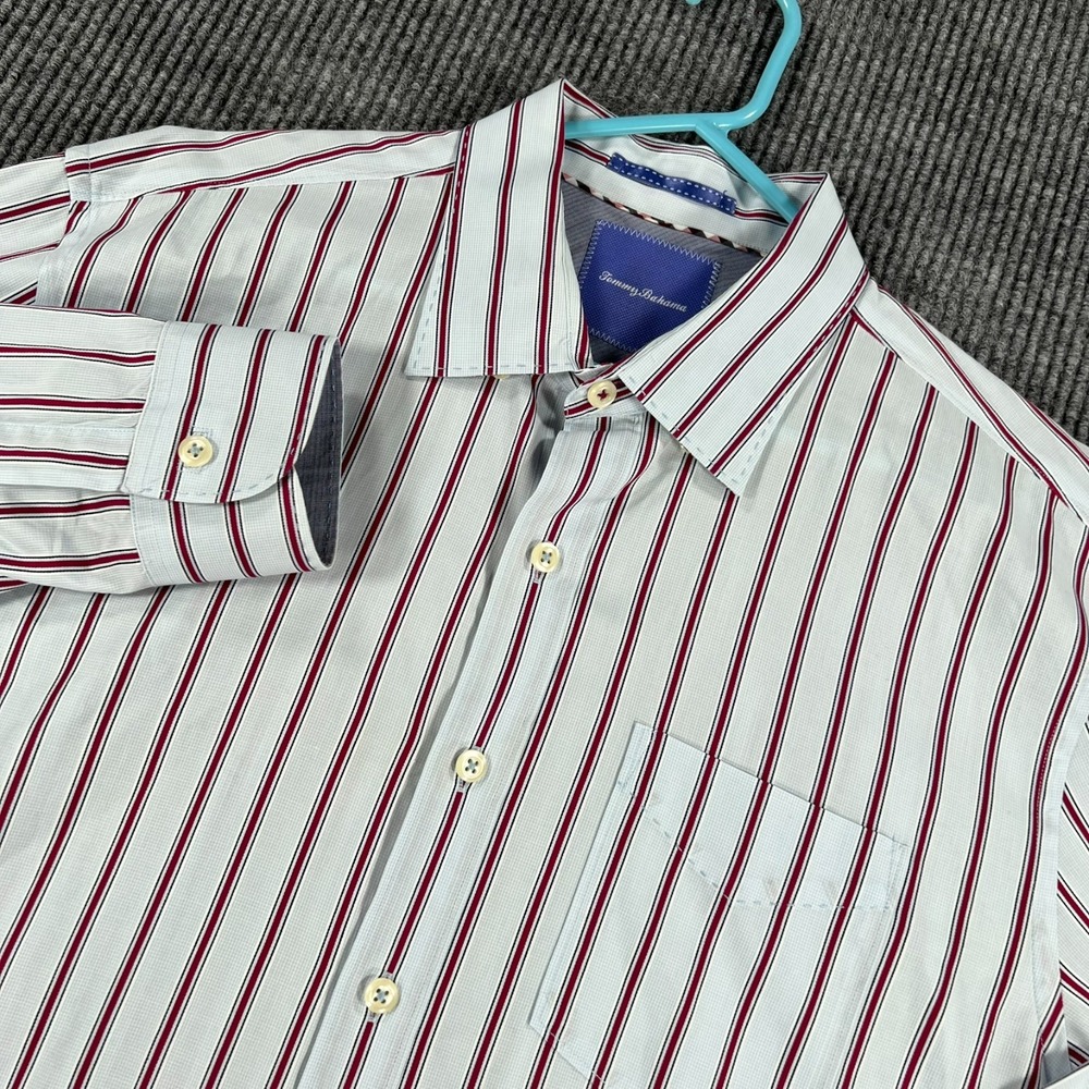 Tommy Bahama Shirt Mens XL Extra Large Blue Striped Long Sleeve Button Up Beach